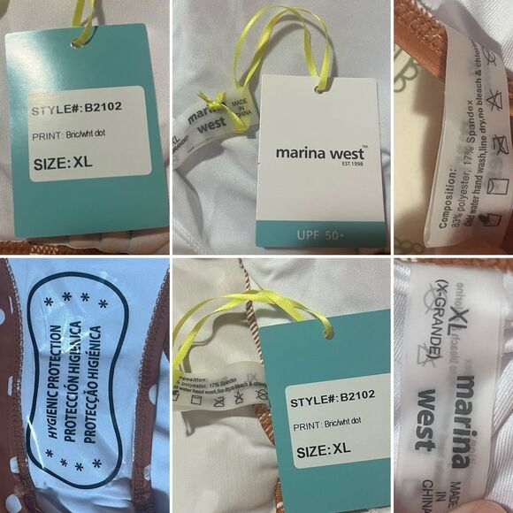 Marina West Brown White Polka Dot Two Piece Swimsuit Set Bikini Sleeve XL NWT - Picture 10 of 12